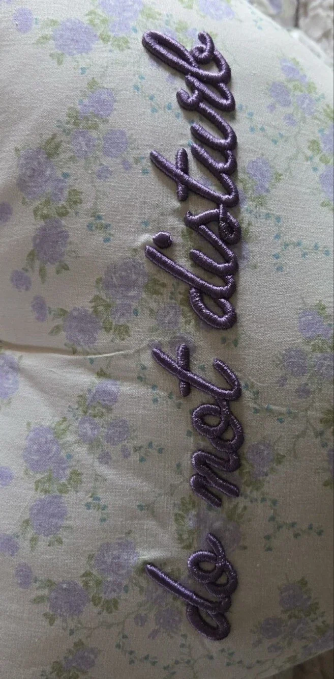 Stylehouse Do Not Disturb Purple Floral Embroidered Ruffled Heart Pillow